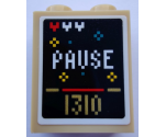 Brick 1 x 2 x 2 with Inside Stud Holder with Pixelated Video Game Screen with 'PAUSE' and '1310' Pattern (Sticker) - Set 80012