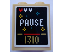 Brick 1 x 2 x 2 with Inside Stud Holder with Pixelated Video Game Screen with 'PAUSE' and '1310' Pattern (Sticker) - Set 80012