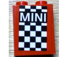 Brick 1 x 2 x 2 with Inside Stud Holder with 'MINI' on Black and White Checkered Background Pattern (Sticker) - Set 75894