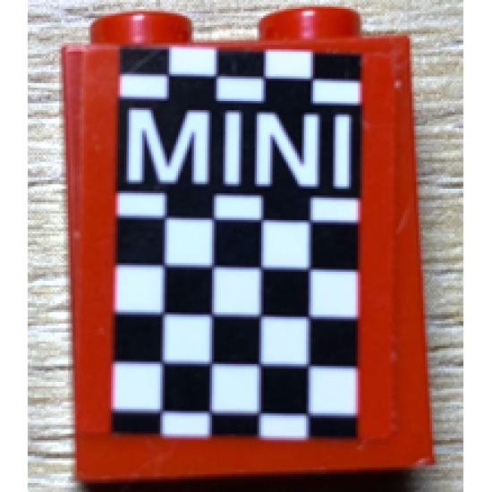 Brick 1 x 2 x 2 with Inside Stud Holder with 'MINI' on Black and White Checkered Background Pattern (Sticker) - Set 75894