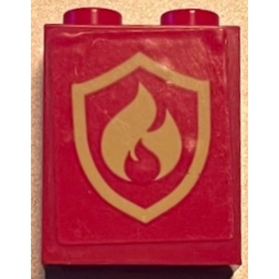 Brick 1 x 2 x 2 with Inside Stud Holder with Bright Light Yellow Fire Logo Badge Pattern (Sticker) - Set 60216
