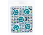Brick 1 x 2 x 2 with Inside Stud Holder with 5 Dark Turquoise Hexagonal Gems on Silver Holographic Glitter Background Pattern (Sticker) - Set 41255