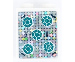 Brick 1 x 2 x 2 with Inside Stud Holder with 5 Dark Turquoise Hexagonal Gems on Silver Holographic Glitter Background Pattern (Sticker) - Set 41255