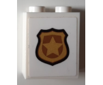 Brick 1 x 2 x 2 with Inside Stud Holder with Gold and Copper Police Badge Pattern (Sticker) - Set 60143