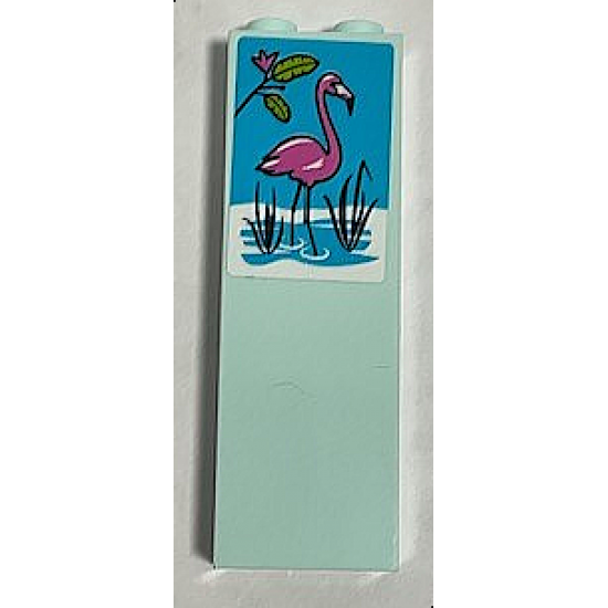 Brick 1 x 2 x 5 with Dark Pink Flamingo in Water and Small Branch with Lime Leaves on Medium Azure Background Pattern (Sticker) - Set 41347