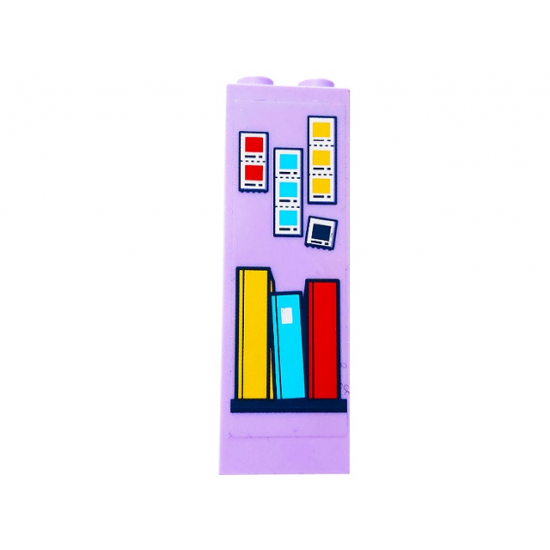 Brick 1 x 2 x 5 with Bright Light Orange, Medium Azure and Red Photos and Books on Shelf Pattern (Sticker) - Set 41232