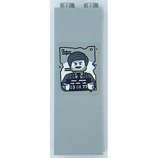 Brick 1 x 2 x 5 with Minifigure Mugshot Picture with '03 08 77' Pattern (Sticker) - Set 70435