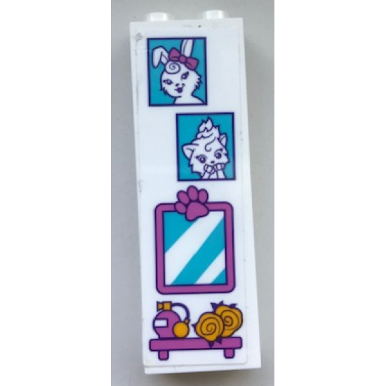 Brick 1 x 2 x 5 with Shelf, Perfume, Flowers, Mirror, Rabbit and Cat Pictures Pattern (Sticker) - Set 41345
