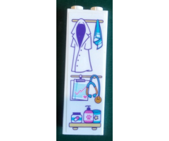 Brick 1 x 2 x 5 with White Hanging Coat, Stethoscope and Bottles on Shelf Pattern (Sticker) - Set 41345