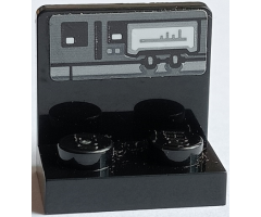 Bracket 1 x 2 - 2 x 2 Inverted with Dark Bluish Gray and Black Control Panel with 2 Knobs and Large White Screen Pattern (Sticker) - Set 75178