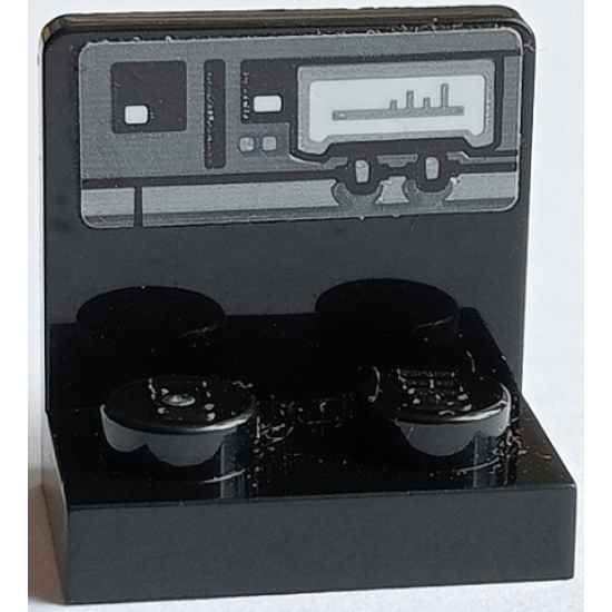 Bracket 1 x 2 - 2 x 2 Inverted with Dark Bluish Gray and Black Control Panel with 2 Knobs and Large White Screen Pattern (Sticker) - Set 75178