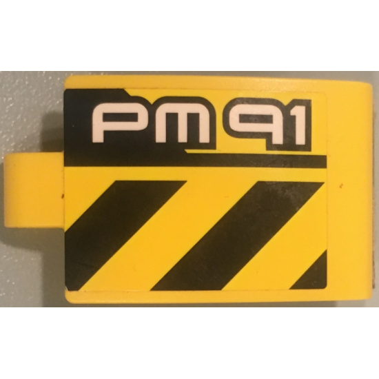 Technic, Panel Curved 3 x 5 x 3 with 'PM91' and Black and Yellow Danger Stripes Pattern Model Left Side (Stickers) - Set 42049