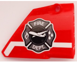 Technic, Panel Fairing #14 Large Short Smooth, Side B with 'FIRE DEPT.', Shield with Airplane and White Stripe Pattern (Sticker) - Set 42068
