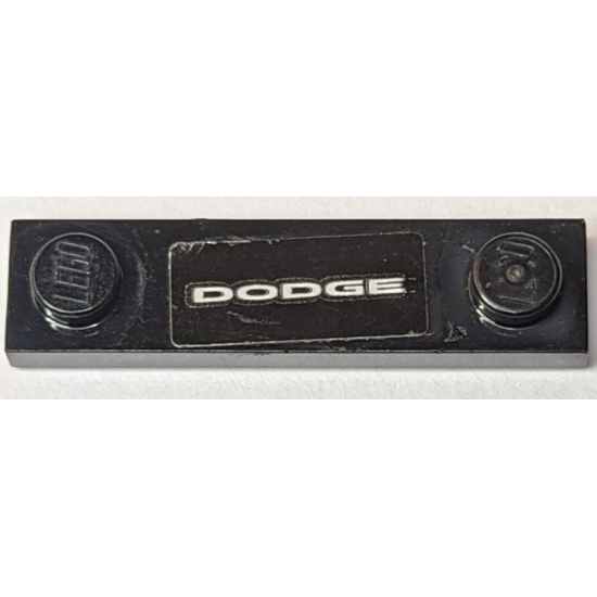 Plate, Modified 1 x 4 with 2 Studs with Groove with Silver 'DODGE' Pattern (Sticker) - Set 75893