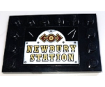 Tile, Modified 4 x 6 with Studs on Edges with Dark Red and Gold Train Logo and 'NEWBURY STATION' Pattern (Sticker) - Set 70424