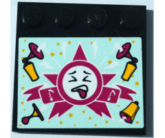 Tile, Modified 4 x 4 with Studs on Edge with Grimacing Face, Magenta Star and Bright Light Orange Air Horns on Light Aqua Background Pattern (Sticker) - Set 41368