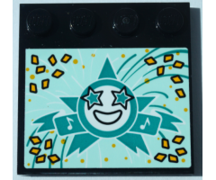 Tile, Modified 4 x 4 with Studs on Edge with Happy Face, Dark Turquoise Stars and Bright Light Orange Diamonds on Light Aqua Background Pattern (Sticker) - Set 41368