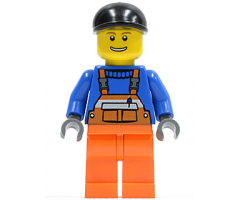 Overalls with Safety Stripe Orange, Orange Legs, Black Short Bill Cap, Brown Eyebrows and Open Smile