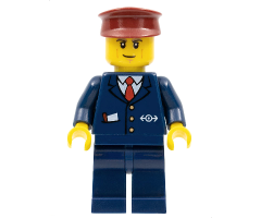 Dark Blue Suit with Train Logo, Dark Blue Legs, Dark Red Hat, Cheek Lines