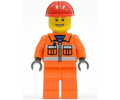 Construction Worker - Orange Zipper, Safety Stripes, Orange Arms, Orange Legs, Red Construction Helmet, Eyebrows, Thin Grin with Teeth