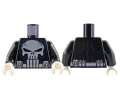 Torso Large White Skull and Utility Belt, Dark Blue Muscle Lines Pattern / Black Arms / White Hands
