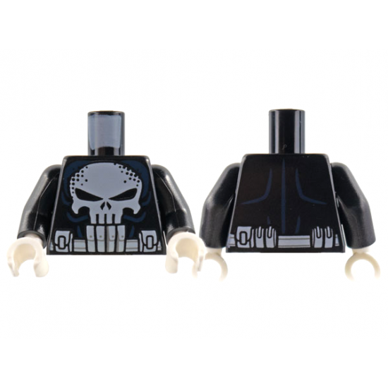 Torso Large White Skull and Utility Belt, Dark Blue Muscle Lines Pattern / Black Arms / White Hands
