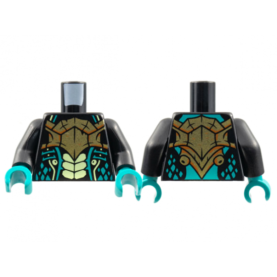 Torso Bold Breastplate, Yellowish Green Scales, Dark Turquoise Gills and Spots Pattern / Black Arms / Dark Turquoise Hands