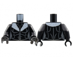 Torso Female, Silver Pendant, White Fur Collar, Dark Bluish Gray Contour Lines Pattern / Black Arms / Black Hands
