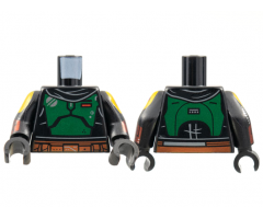 Torso SW Armor, Black Scarf, Green Breastplate, Dark Orange Belt Pattern / Black Arms with Mandalorian Armor Pattern / Black Hands