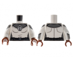 Torso Female, Dark Bluish Gray Shoulders, SWORD Logo Pattern / White Arms with Dark Bluish Gray Shoulder and Cuff Pattern / Reddish Brown Hands