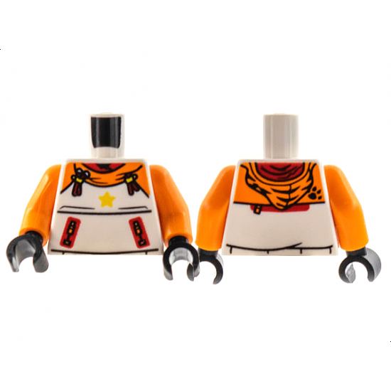 Torso Hoodie, Orange Shoulders and Hood, Yellow Star, Red Tassels Pattern / Orange Arms / Black Hands