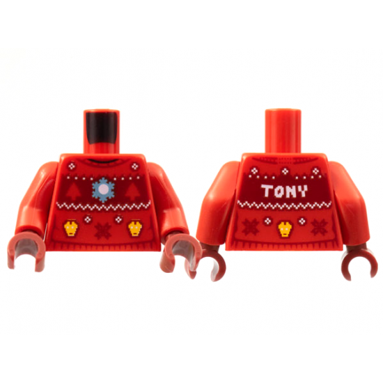 Torso Iron Man Ugly Christmas Sweater Pattern / Red Arms / Dark Red Hands