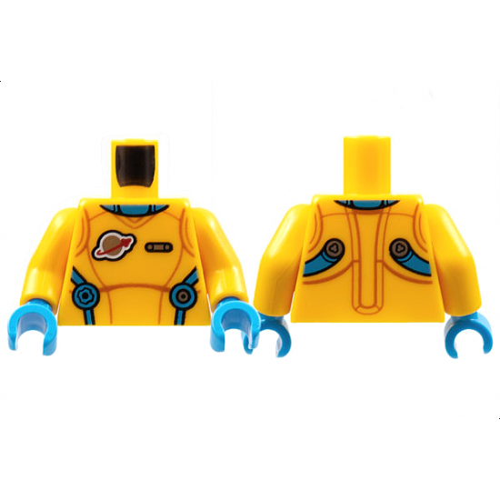 Torso Spacesuit, Dark Azure Neck and Straps, Classic Space Logo, Silver Pin Pattern / Bright Light Orange Arms / Dark Azure Hands
