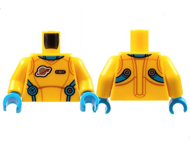 Torso Spacesuit, Dark Azure Neck and Straps, Classic Space Logo, Silver Pin Pattern / Bright Light Orange Arms / Dark Azure Hands