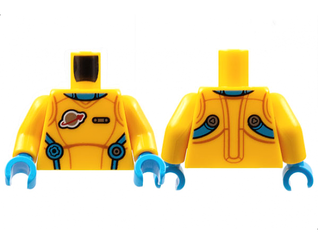 Torso Spacesuit, Dark Azure Neck and Straps, Classic Space Logo, Silver Pin Pattern / Bright Light Orange Arms / Dark Azure Hands