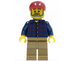 Plaid Button Shirt, Dark Tan Legs, Dark Red Short Bill Cap, Dark Bluish Gray Beard and Eyebrows