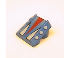 Brick, Modified 2 x 2 No Studs, Sloped with 6 Side Pistons Raised and Red and White Triangles Pattern