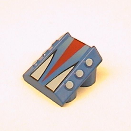Brick, Modified 2 x 2 No Studs, Sloped with 6 Side Pistons Raised and Red and White Triangles Pattern