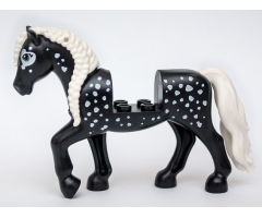 Horse with 2 x 2 Cutout and Movable Neck with Molded White Tail and Braided Mane and Printed White Spots Pattern