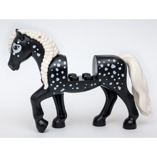 Horse with 2 x 2 Cutout and Movable Neck with Molded White Tail and Braided Mane and Printed White Spots Pattern