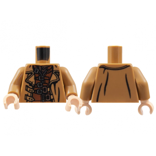 Torso Trenchcoat, Reddish Brown Coat, Silver Clasps and Zipper Pattern / Medium Nougat Arms / Light Nougat Hands