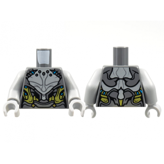 Torso Armor, Light Bluish Gray Chest, Yellow and Medium Azure Trim Pattern / Light Bluish Gray Arms / Light Bluish Gray Hands