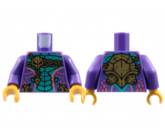 Torso Dark Turquoise Scales, Gold Chain and Skull, Coral Stripes Pattern / Dark Purple Arms / Pearl Gold Hands