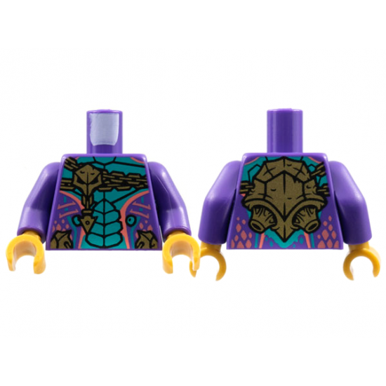 Torso Dark Turquoise Scales, Gold Chain and Skull, Coral Stripes Pattern / Dark Purple Arms / Pearl Gold Hands