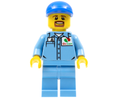 Medium Blue Uniform Shirt with Pocket and Octan Logo, Medium Blue Legs, Blue Short Bill Cap, Goatee