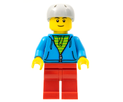 City Bus Passenger - Dark Azure Hoodie with Green Striped Shirt, Red Legs, Light Bluish Gray Sports Helmet