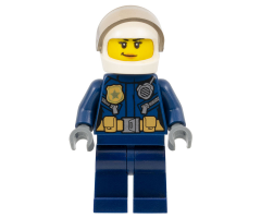 Police - City Leather Jacket with Gold Badge and Utility Belt, White Helmet, Trans-Black Visor, Peach Lips Smirk