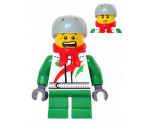 Octan - Jacket with Red and Green Stripe, Green Short Legs, Red Bandana, Helmet Sports with Vent Holes, Brown Eye Corner Crinkles