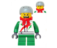 Octan - Jacket with Red and Green Stripe, Green Short Legs, Red Bandana, Helmet Sports with Vent Holes, Brown Eye Corner Crinkles