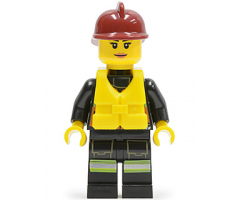 Fire - Reflective Stripe Vest with Pockets and Shoulder Strap, Dark Red Fire Helmet, Life Jacket Center Buckle, Female Pink Lips
